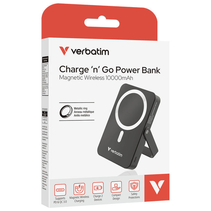 Verbatim Power Bank 10000 mAh Magnetico Wireless con Ricarica Rapida Nero