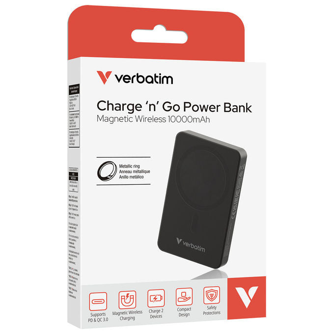 Verbatim Power Bank 10000 mAh Ricarica Wireless Nero