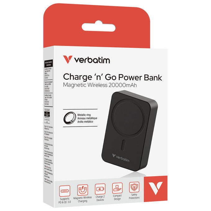 Verbatim Charge 'n' Go Essentials 20000mAh Power Bank Wireless Magnetico Nero