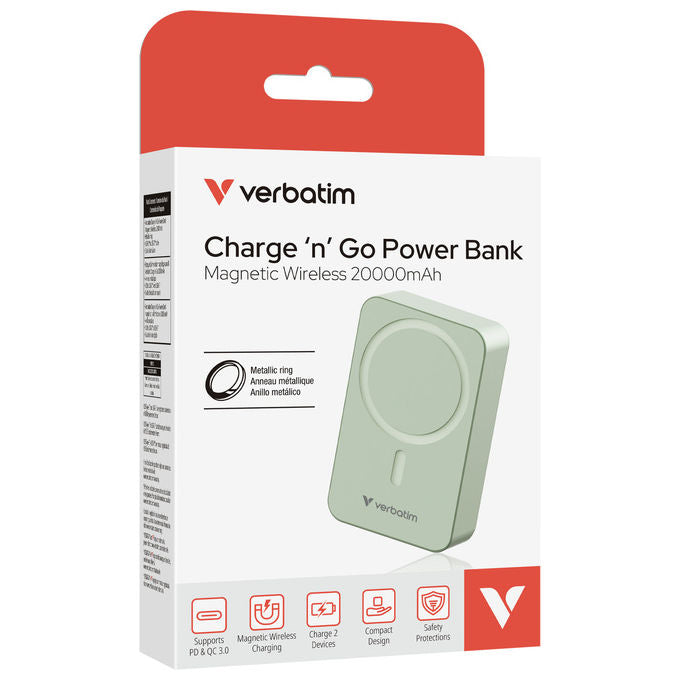 Verbatim Power Bank 20000 mAh Carica Wireless Verde