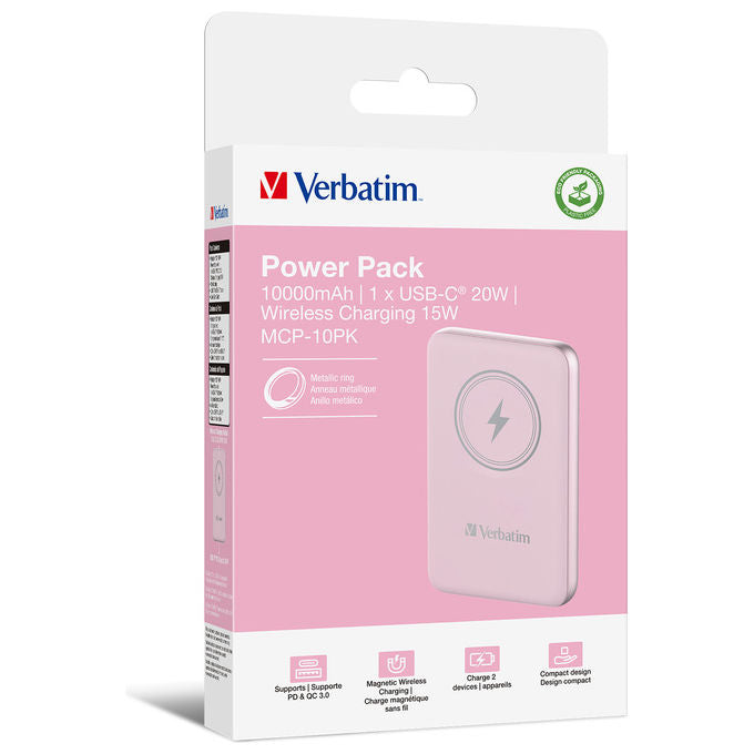 Verbatim Power Bank 10000mAh Ricarica Wireless Rosa