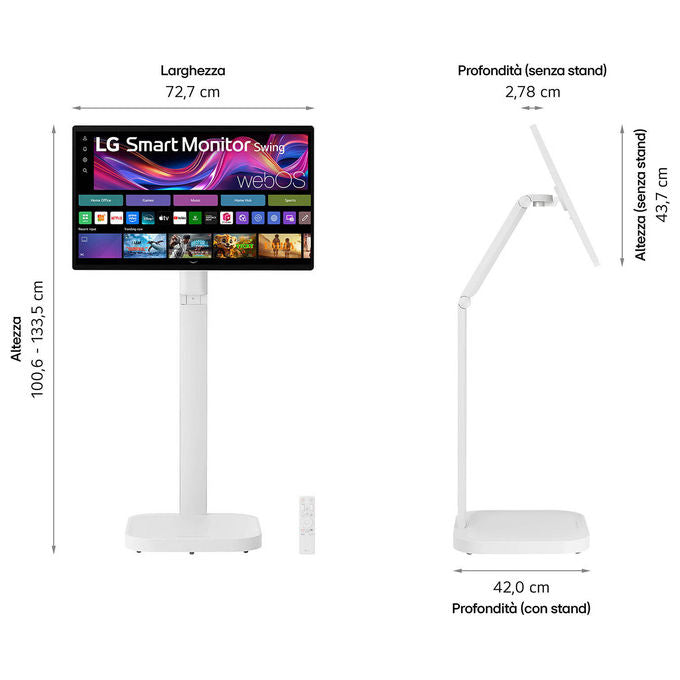 LG 32U889SA-W.AEU Swing Monitor Smart 31.5'' 4K UHD IPS Touch webOS 24 Base con Rotelle Wi-Fi Bluetooth Speaker 10W colore Bianco