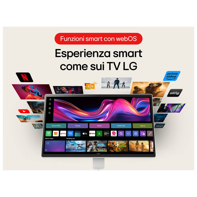 LG 32U889SA-W.AEU Swing Monitor Smart 31.5'' 4K UHD IPS Touch webOS 24 Base con Rotelle Wi-Fi Bluetooth Speaker 10W colore Bianco