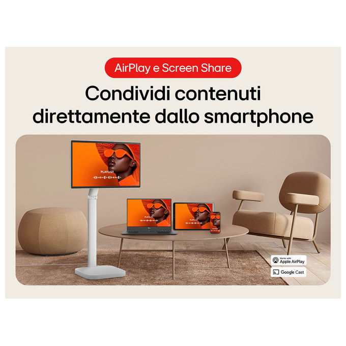 LG 32U889SA-W.AEU Swing Monitor Smart 31.5'' 4K UHD IPS Touch webOS 24 Base con Rotelle Wi-Fi Bluetooth Speaker 10W colore Bianco