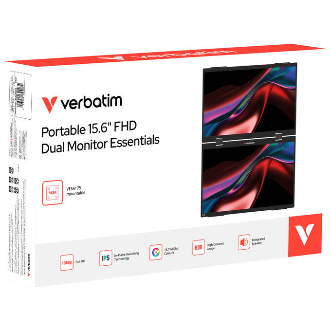 Verbatim Monitor Portatile 15.6'' FHD Dual Essentials Nero