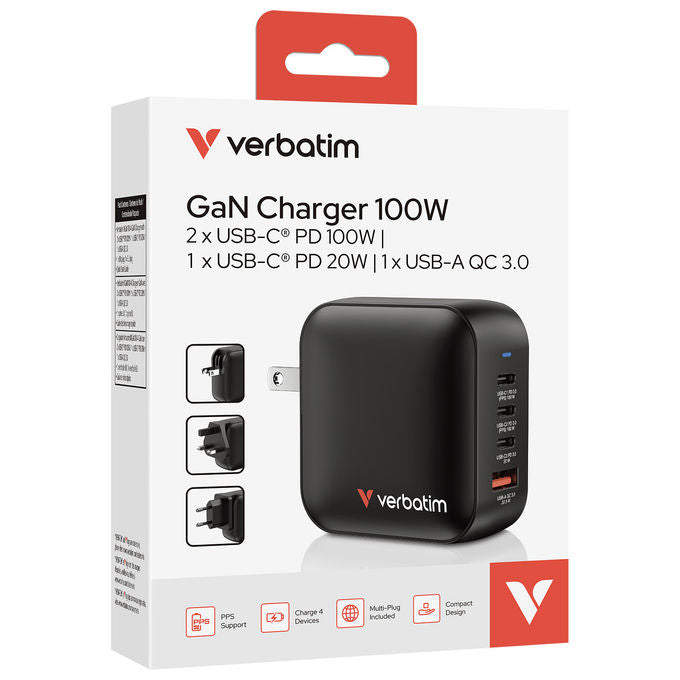 Verbatim Mini Caricatore GaN 100W Universale Nero