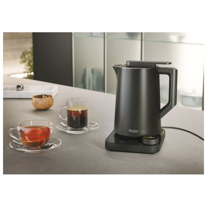 Haier HKE7W 011 Bollitore Elettrico 1,3 L 2200 W 21 Programmi Controllo Temperatura Display LCD colore Grigio