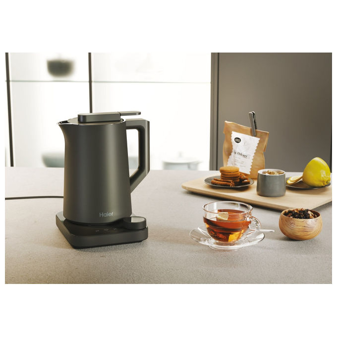 Haier HKE7W 011 Bollitore Elettrico 1,3 L 2200 W 21 Programmi Controllo Temperatura Display LCD colore Grigio