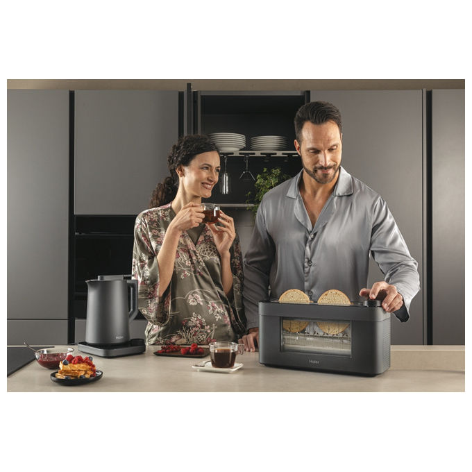 Haier HKE7W 011 Bollitore Elettrico 1,3 L 2200 W 21 Programmi Controllo Temperatura Display LCD colore Grigio