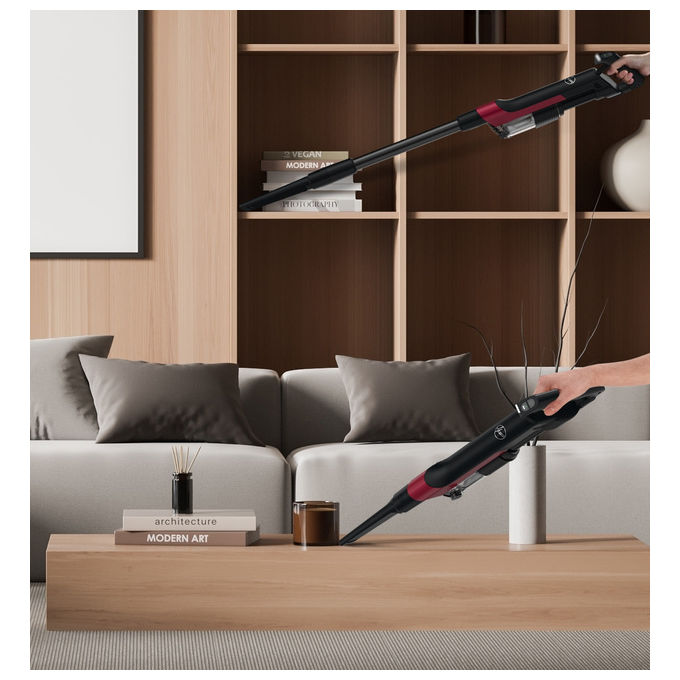 Hoover HF210H Scopa Elettrica 2 in 1 Senza Sacchetto Nero-Rosso