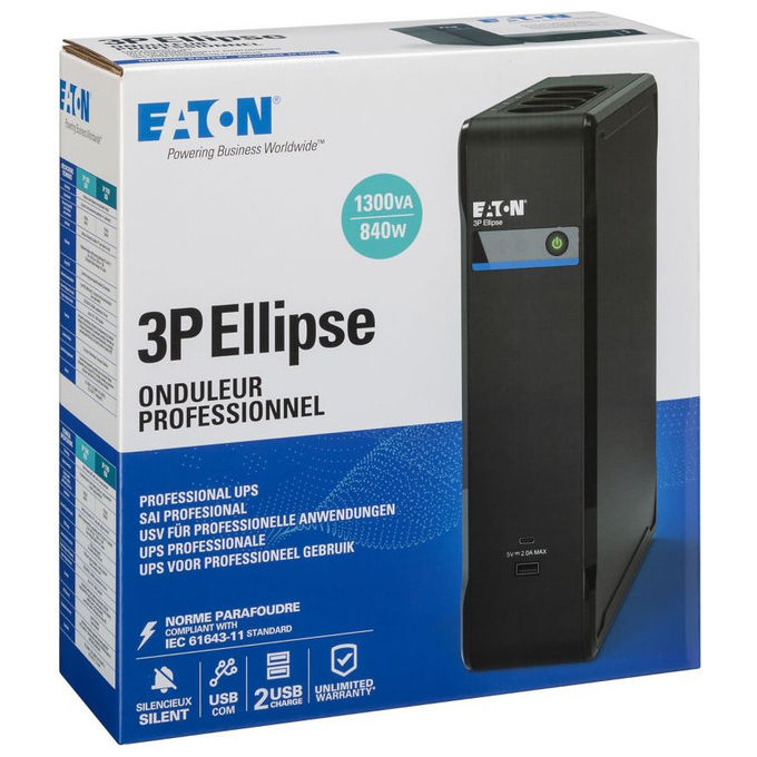 Eaton 3P1300UD 3P Ellipse Gruppo di Continuita' UPS Standby 1300 VA 840 W 8 Prese Schuko USB colore Nero