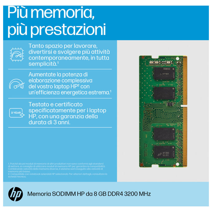 Hp Memoria Sodimm 8gb Ddr4 3200mhz per Laptop