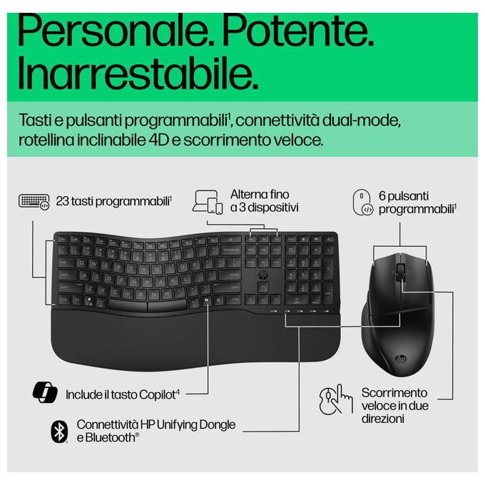 Hp 680 Comfort Dual-Mode Combo Tastiera e Mouse Italiana