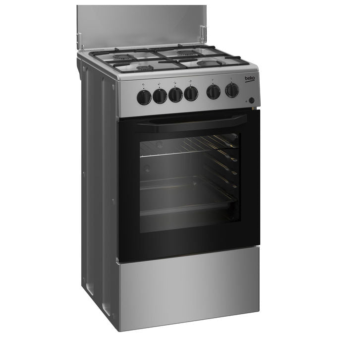 Beko CSS42014FS Cucina a Gas 4 Fuochi Forno Elettrico Statico 54 L Grill Classe A (85x50x50 cm) colore Nero Argento