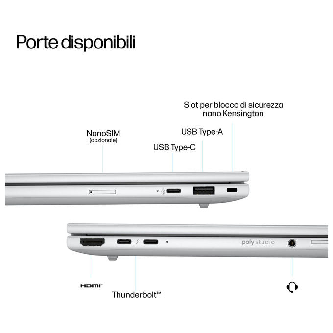 HP AD2Y6ET EliteBook 8 G1i Notebook 16 pollici Intel Core Ultra 7 512GB SSD 16GB RAM Windows 11 Pro colore Argento