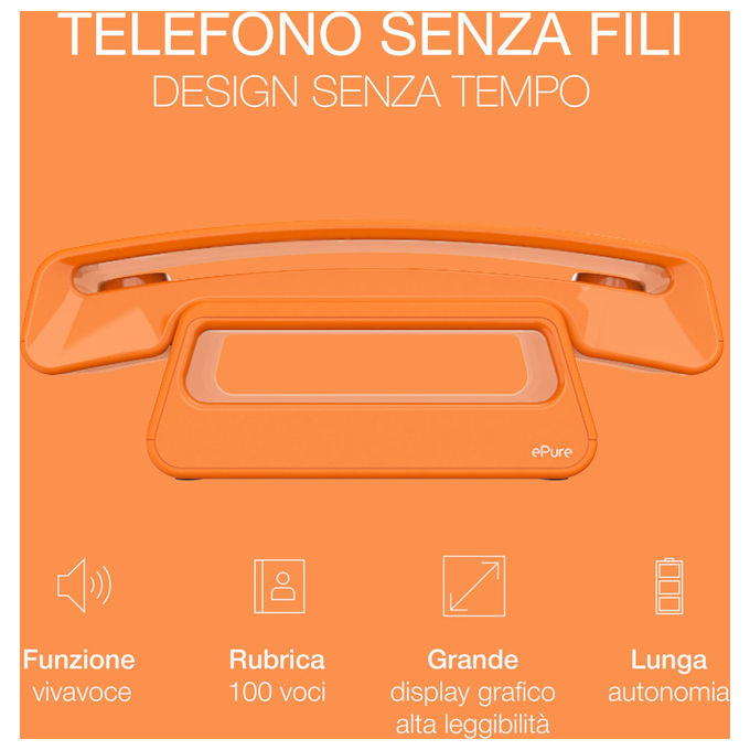 Alcatel ATL1428186 ePure Iconic Telefono Cordless DECT Vivavoce Blocco Chiamate Rubrica 100 Contatti colore Arancione