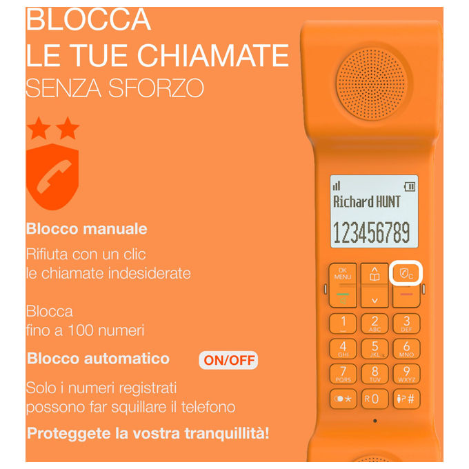 Alcatel ATL1428186 ePure Iconic Telefono Cordless DECT Vivavoce Blocco Chiamate Rubrica 100 Contatti colore Arancione