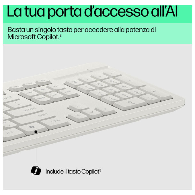 HP AW5S6AA 225 Wired Kit Tastiera Full-size e Mouse Ottico USB 1200 DPI Layout Italiano colore Bianco