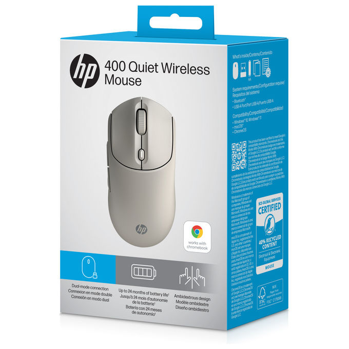 Hp Mouse Wireless Silenzioso 400 Ambidestro Grigio