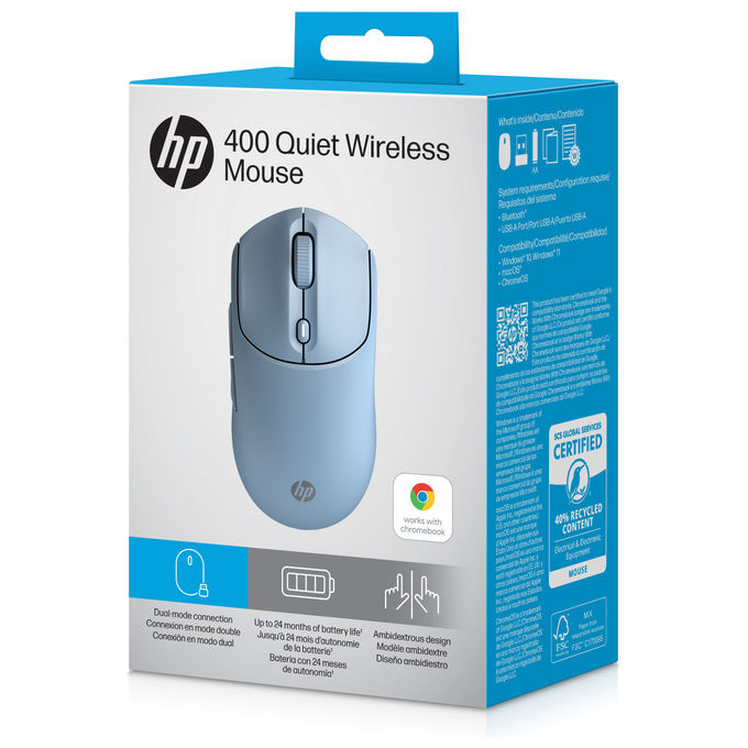Hp Mouse 400 Silenzioso Wireless Bluetooth Ambidestro Blu