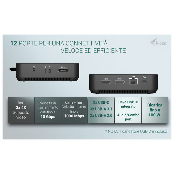 I-tec Docking Station USB-C DP Dual HDMI con Power Delivery 100W