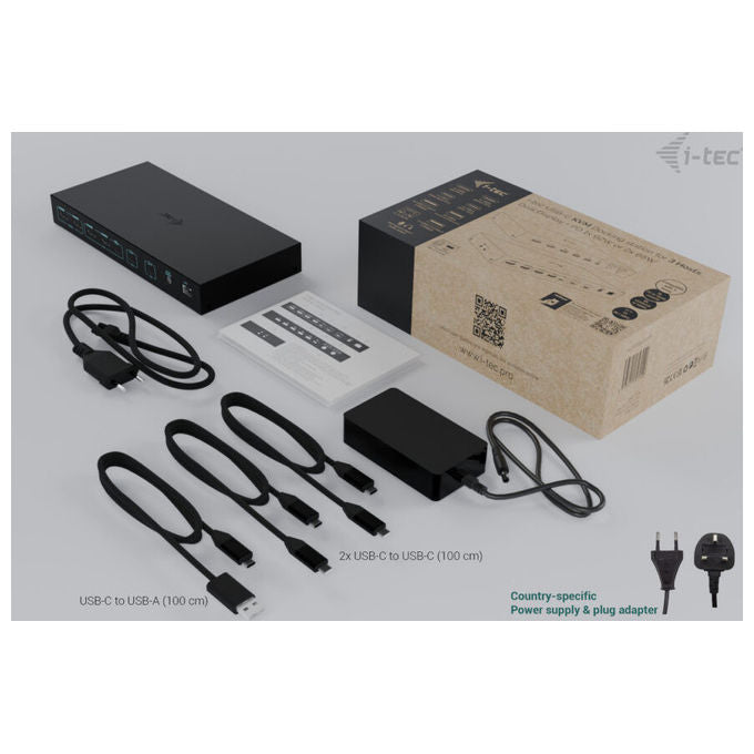 I-tec Docking Station USB-C KVM per 3 Host Doppio Video 92W