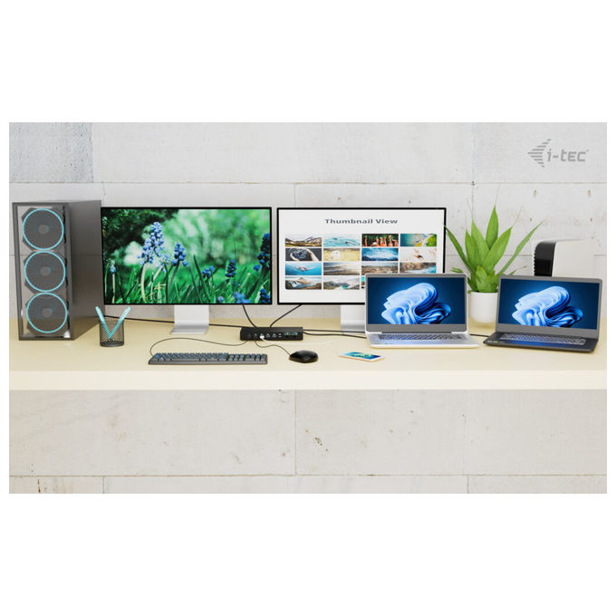I-tec Docking Station USB-C KVM per 3 Host Doppio Video 92W