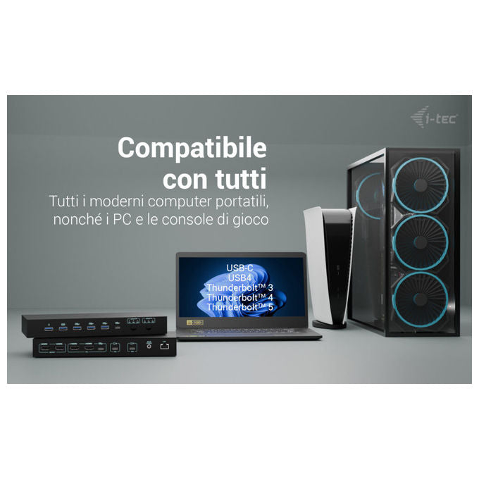 I-tec Docking Station USB-C KVM per 3 Host Doppio Video 92W