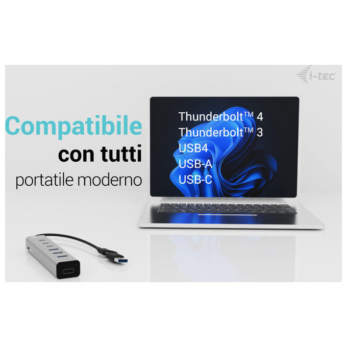 I-tec Hub USB-C-USB-A 7 Porte Ricarica Metallo