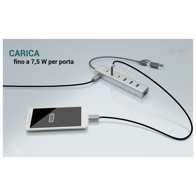 I-tec Hub USB-C-USB-A 7 Porte Ricarica Metallo
