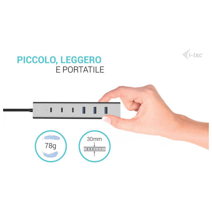 I-tec Hub USB-C-USB-A 7 Porte Ricarica Metallo
