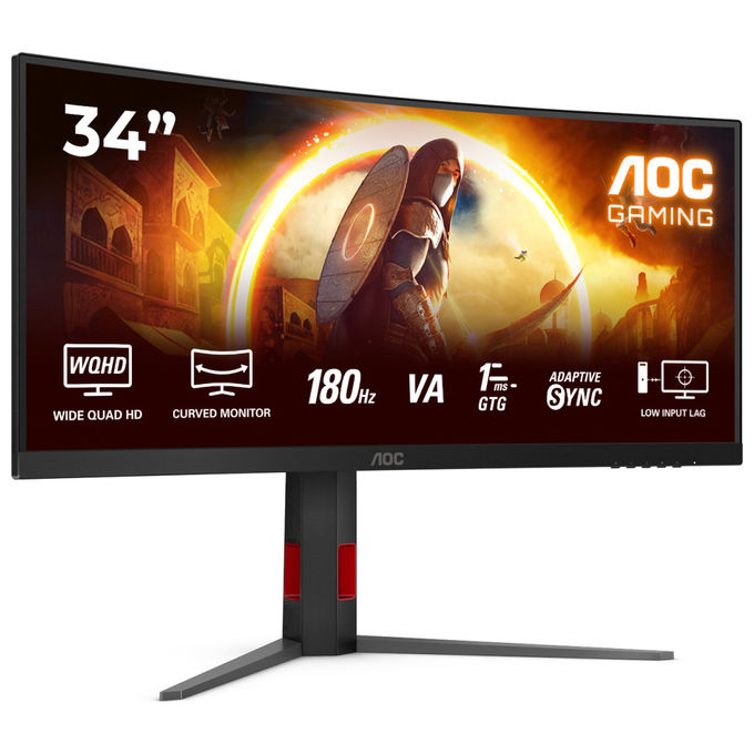 AOC CU34G4 Monitor PC Curvo 34'' WQHD 3440x1440 Fast VA 180Hz 1ms HDR10 AMD FreeSync Premium colore Nero Rosso
