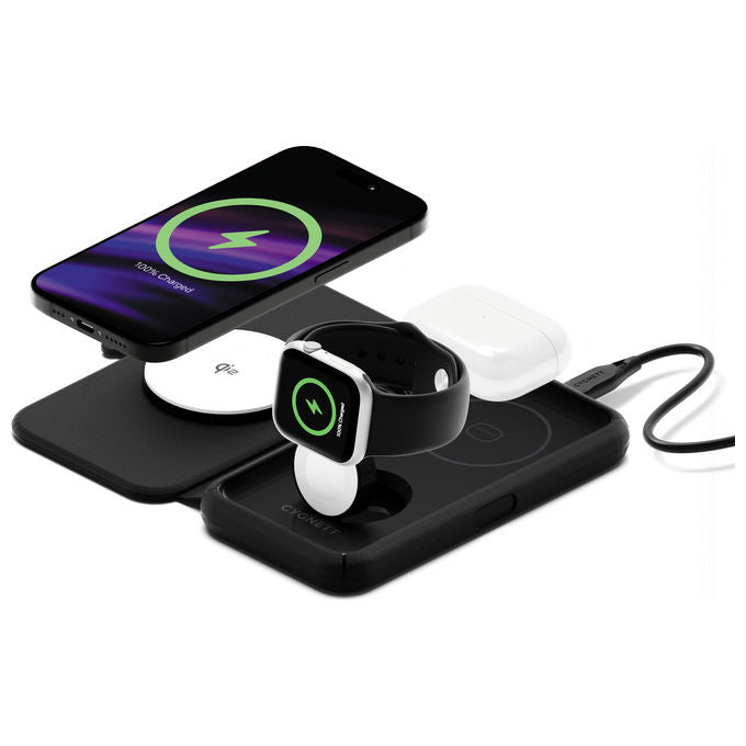 Cygnett Voyager Caricabatterie Wireless 3 in 1 Nero