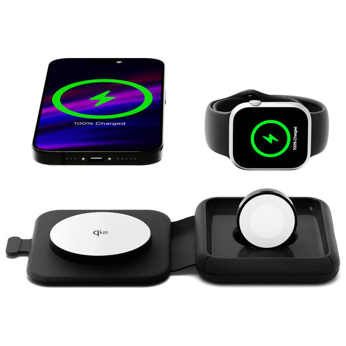 Cygnett MagTravel Qi2.0 Caricatore Wireless 2-in-1 per Smartphone e Orologi - Nero