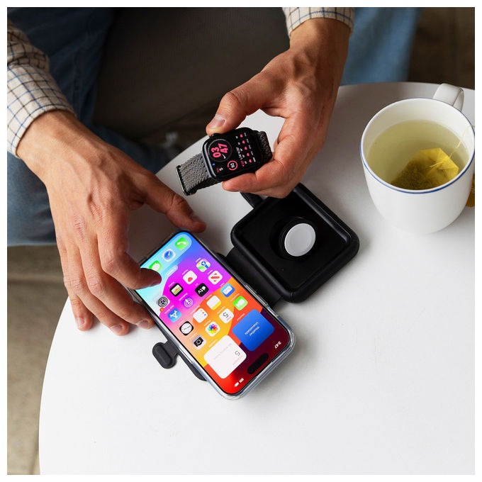 Cygnett MagTravel Qi2.0 Caricatore Wireless 2-in-1 per Smartphone e Orologi - Nero