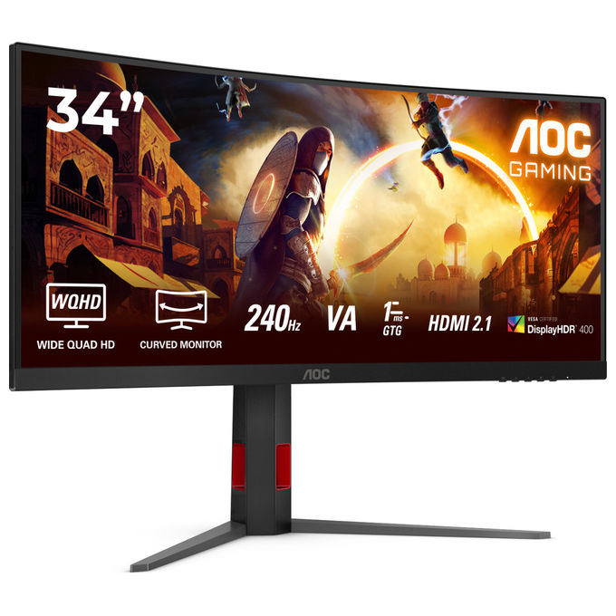 AOC CU34G4Z Monitor Gaming Curvo 34'' WQHD 3440x1440 240Hz 1ms Fast VA HDR400 AMD FreeSync Premium colore Nero