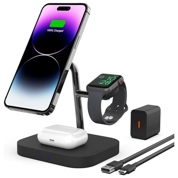 Prodotti Bulk Caricabatterie Wireless 3-in-1 Argento con USB-C