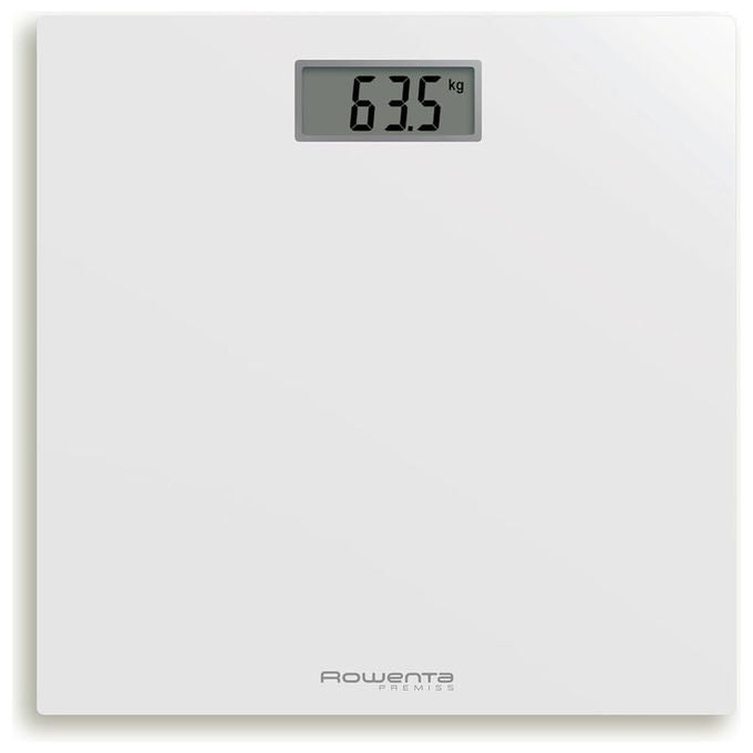 Rowenta BS1401V0 Premiss Bilancia Pesapersone Digitale Display LCD Portata 150 Kg Graduazione 100g Piattaforma Vetro Temperato 30x30 cm colore Bianco
