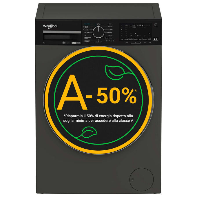 Whirlpool Lavatrice 9 Kg WiFi A-50% Inverter Grigio WPM 911G ADS IT