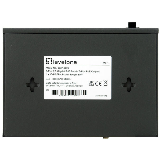 LevelOne GEP-0625 Switch Non Gestito 5 Porte 2.5G Ethernet 4 Porte PoE+ 1 Slot SFP+ 10G 35 Gbps Fanless colore Nero