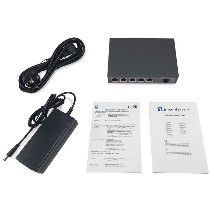 LevelOne GEP-0625 Switch Non Gestito 5 Porte 2.5G Ethernet 4 Porte PoE+ 1 Slot SFP+ 10G 35 Gbps Fanless colore Nero
