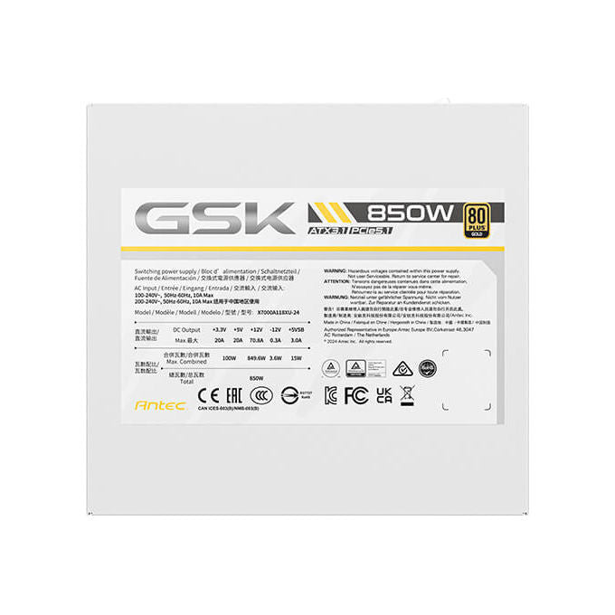 Antec GSK ATX3.1 850W Bianco 80 Plus Gold Alimentatore pc