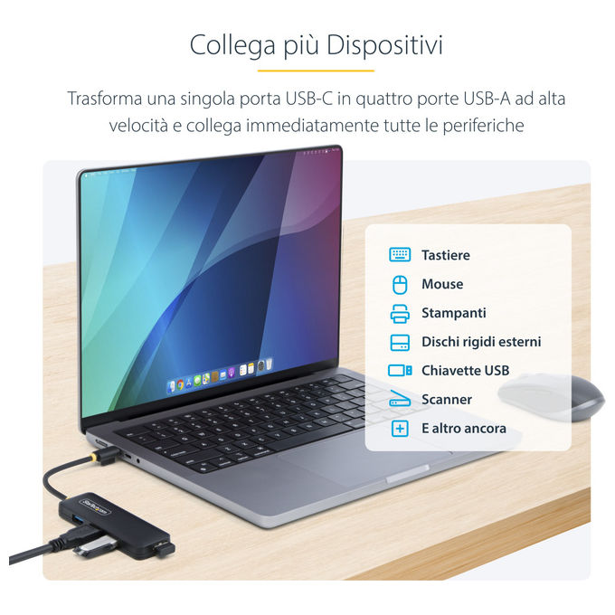 StarTech.com H5C4A-USB-HUB Hub USB-C 4 Porte USB 3.0 5 Gbps Bus Powered PlugandPlay protezione sovracorrente colore Nero
