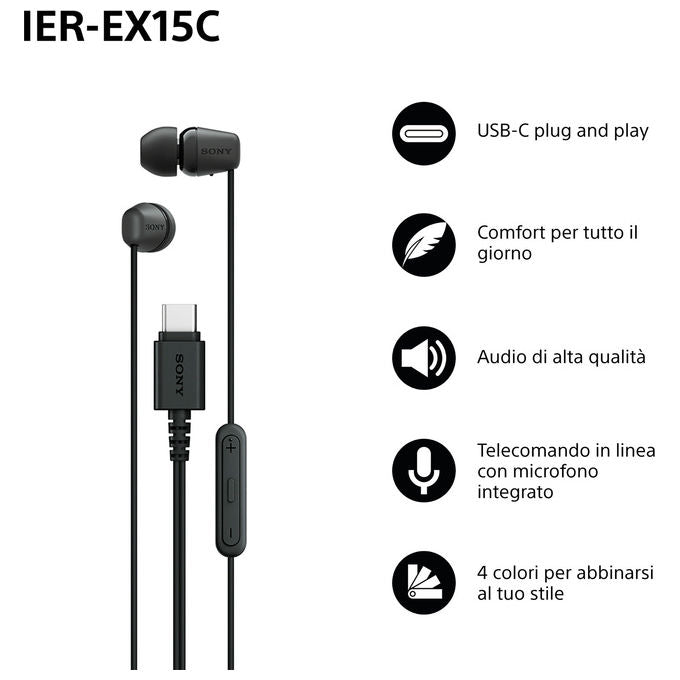 Sony IER-EX15C Auricolari In-ear con Cavo e USB-C Neri