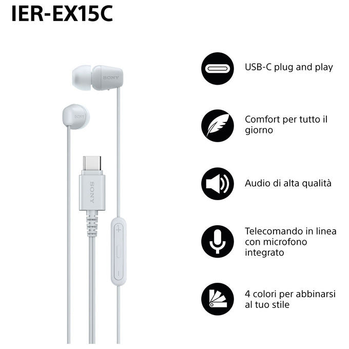 Sony IER-EX15C Auricolari In-Ear Cablati Bianco