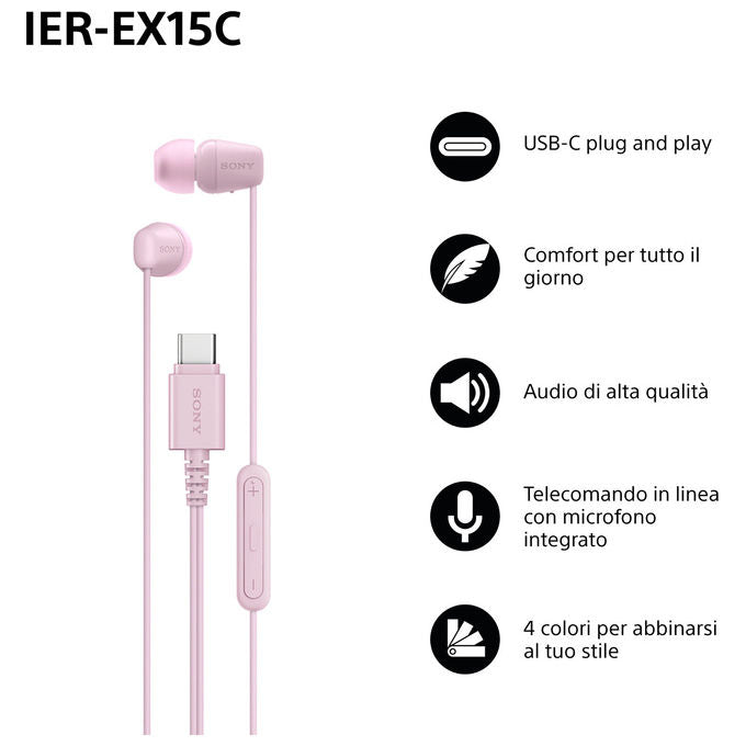 Sony IER-EX15C Auricolari In-Ear Cablati Rosa