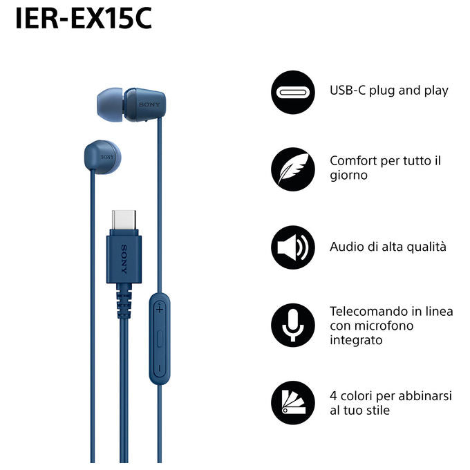 Sony IER-EX15C Auricolari In-ear Cablati Blu
