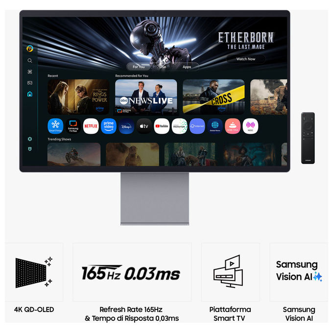 Samsung LS32FM900SUXEN Smart Monitor M9 32'' 4K QD-OLED 165Hz HDR True Black 400 AMD FreeSync Premium Pro colore Argento