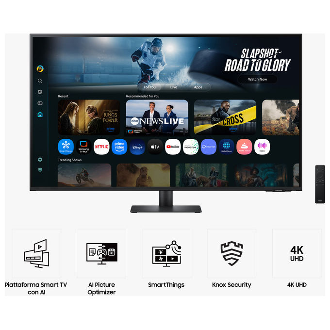Samsung S43FM702UU M7 Monitor Smart 43'' UHD 4K VA Smart Hub Gaming Hub Speaker Wi-Fi USB-C HDMI colore Nero