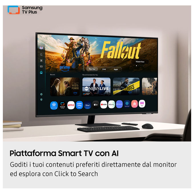 Samsung S43FM702UU M7 Monitor Smart 43'' UHD 4K VA Smart Hub Gaming Hub Speaker Wi-Fi USB-C HDMI colore Nero